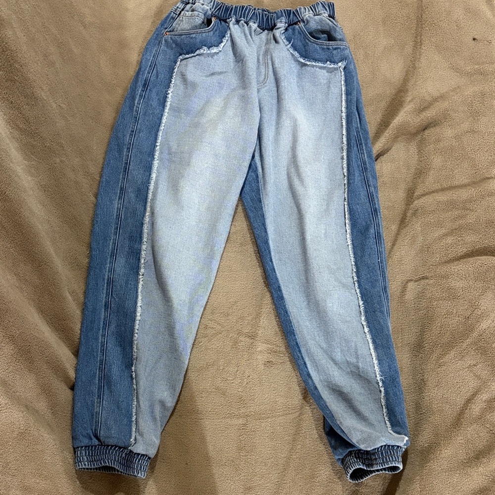 So Me Two-Tone Blue Boyfriend Jeans
